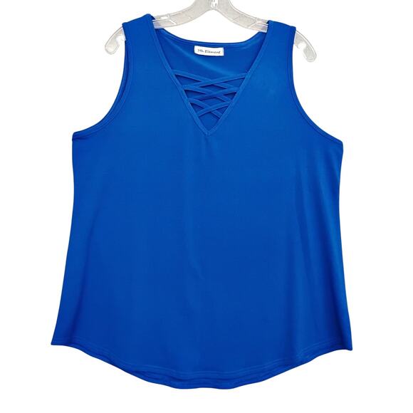 7th Element Blouse Size 1X Blue Sleeveless Lace Up V Neck - Picture 2 of 4